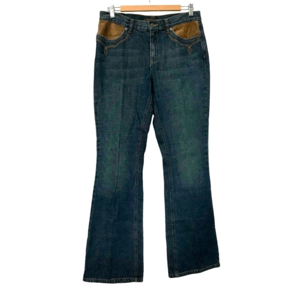 Lauren Jeans Co. Ralph Lauren Western Bootcut Jeans Dark Wash Leather Trim sz 16
